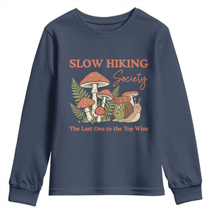Slow Hiking Society The Last One to The Top Wins Youth Sweatshirt Funny Snail Mountaineering TS11 Navy Print Your Wear