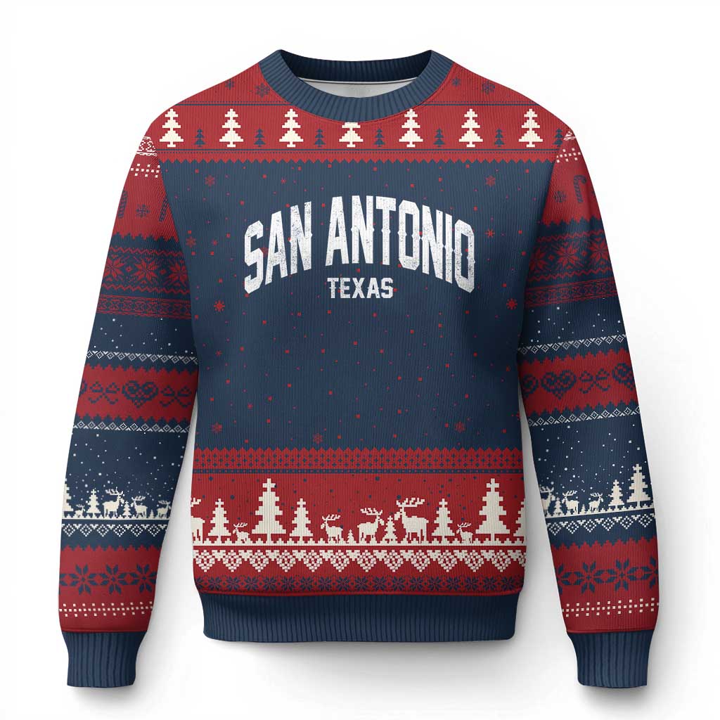 San Antonio Texas TX Vintage Ugly Christmas Sweater TS11 Navy Red Print Your Wear