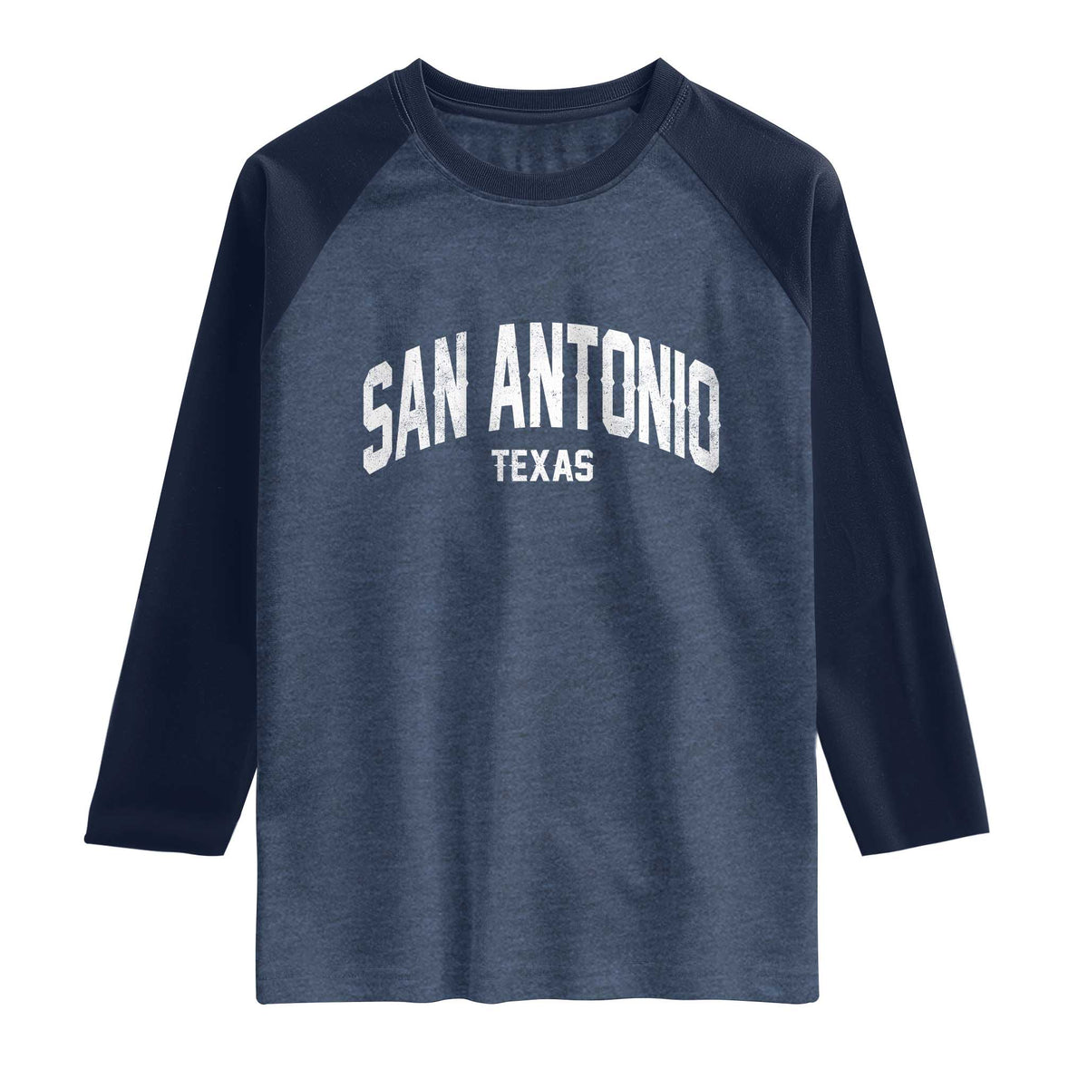 San Antonio Texas TX Vintage Raglan Shirt TS11 Heather Denim Navy Print Your Wear