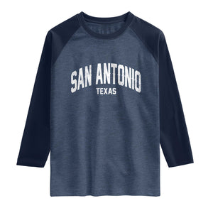 San Antonio Texas TX Vintage Raglan Shirt TS11 Heather Denim Navy Print Your Wear