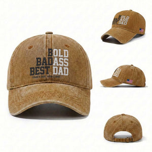 Bold Badass Best Dad Washed Cotton Baseball Cap Funny Old Ass Father Gag Gift TS11 Washed Cap Universal Fit Yellow Ochre Print Your Wear