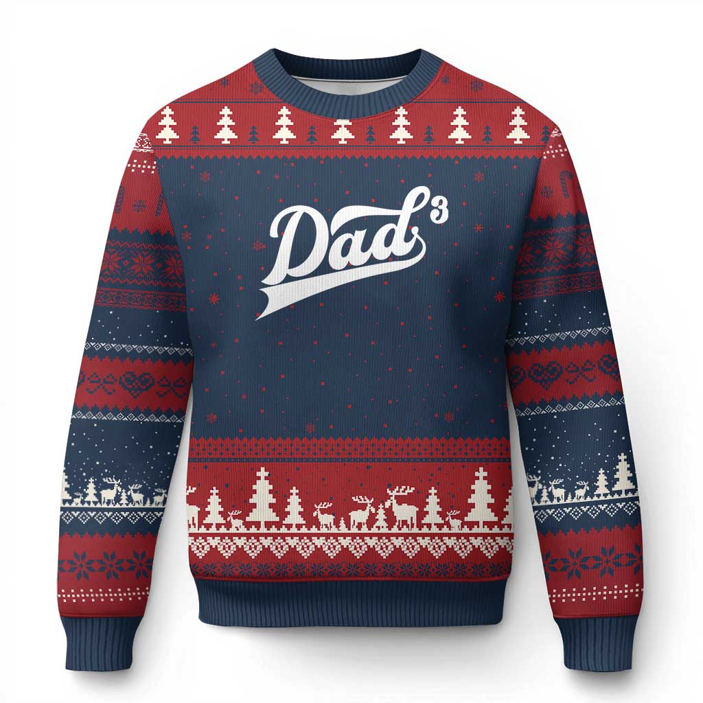 Dad Of Three Ugly Christmas Sweater Funny Daddy 3 Promoted for The Second Time TS11 Navy Red Print Your Wear