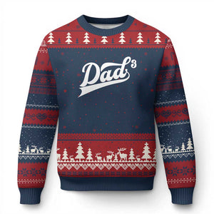 Dad Of Three Ugly Christmas Sweater Funny Daddy 3 Promoted for The Second Time TS11 Navy Red Print Your Wear