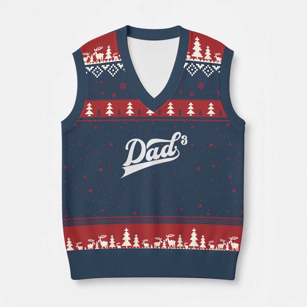 Dad Of Three V-Neck Knit Sweater Vest Funny Daddy 3 Promoted for The Second Time TS11 Navy Red Print Your Wear