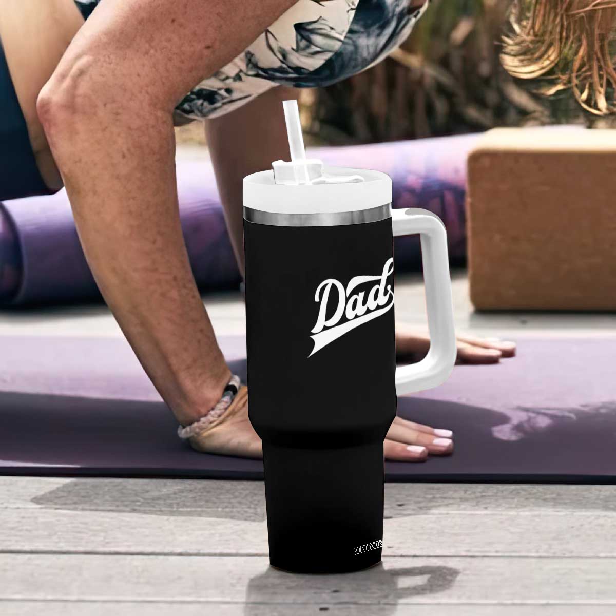 Dad Of Three Tumbler With Handle Funny Daddy 3 Promoted for The Second Time TS11 Print Your Wear