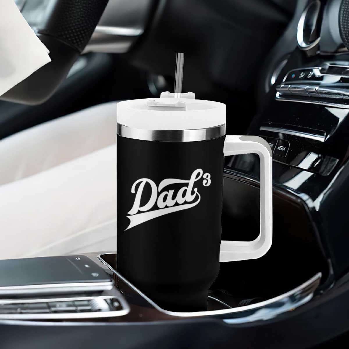 Dad Of Three Tumbler With Handle Funny Daddy 3 Promoted for The Second Time TS11 Print Your Wear