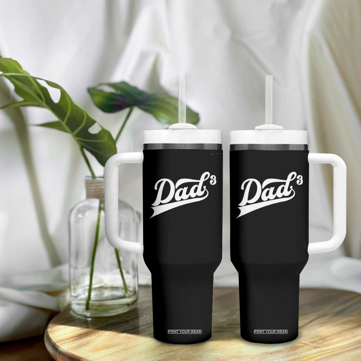 Dad Of Three Tumbler With Handle Funny Daddy 3 Promoted for The Second Time TS11 Print Your Wear