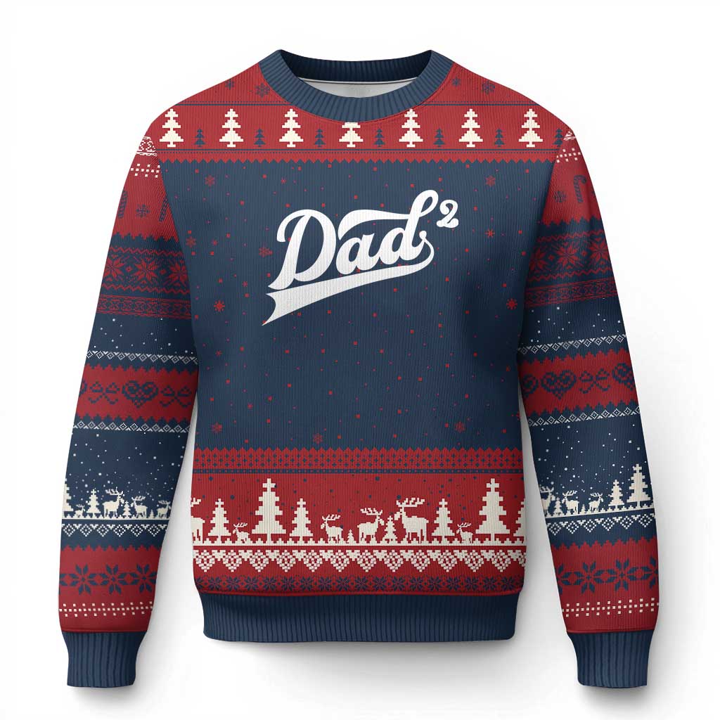 Dad Of Two Ugly Christmas Sweater Funny Daddy 2 Promoted for The Second Time TS11 Navy Red Print Your Wear