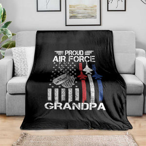 Proud Air Force Grandpa Throw Blanket Military Army Grandfather Vintage American Flag