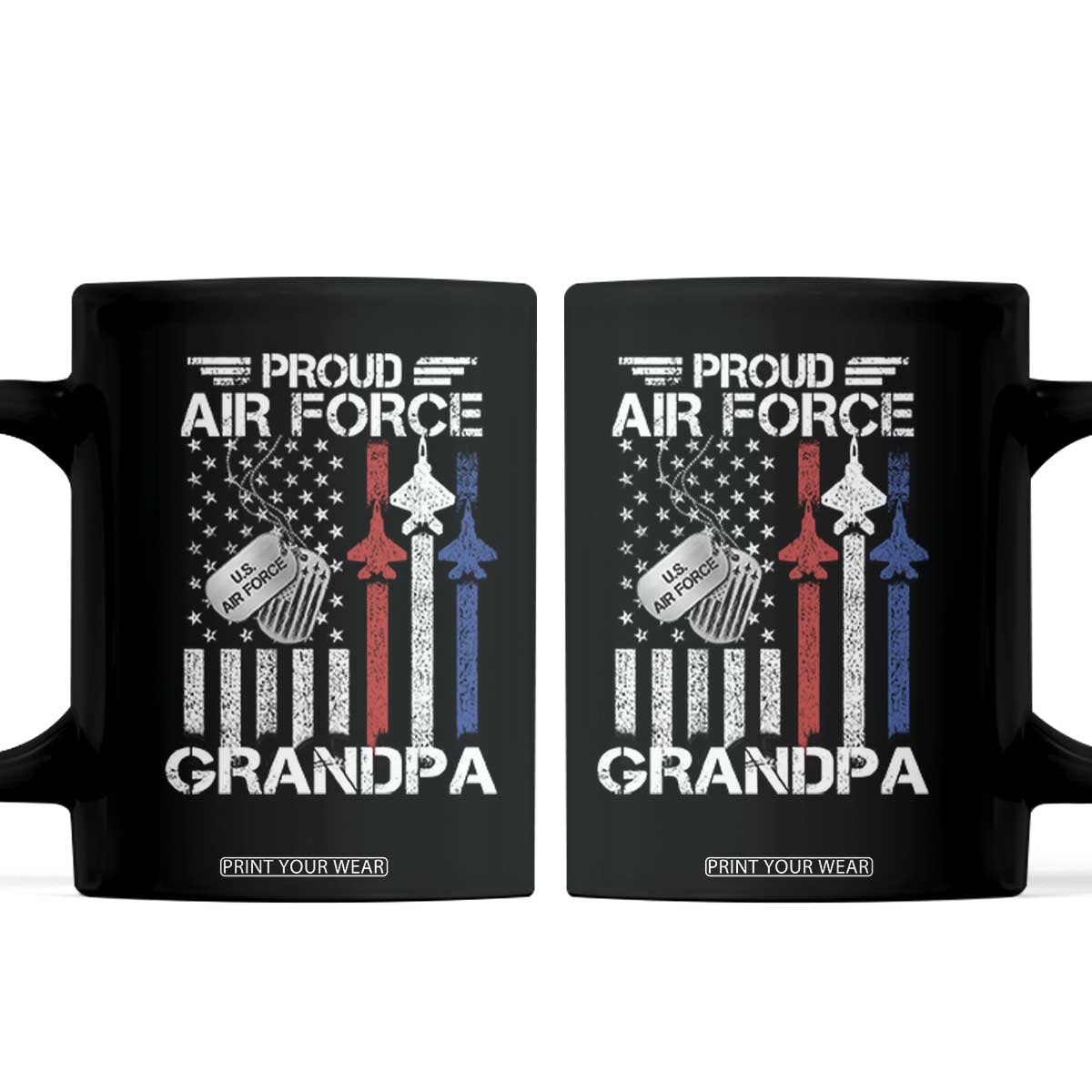 Proud Air Force Grandpa Coffee Mug Military Army Grandfather Vintage American Flag TS11 Black Print Your Wear