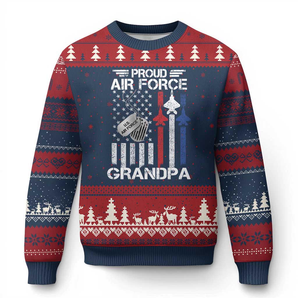 Proud Air Force Grandpa Ugly Christmas Sweater Military Army Grandfather Vintage American Flag