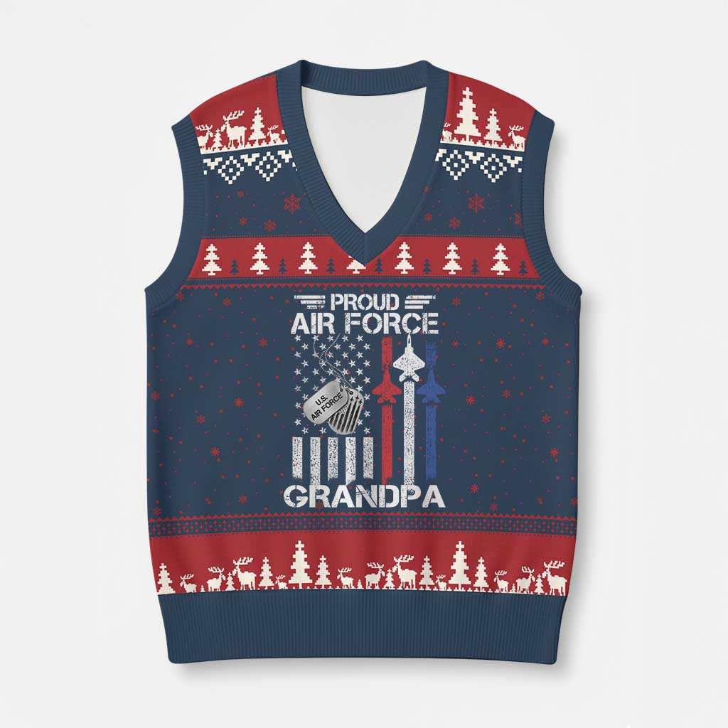 Proud Air Force Grandpa V-Neck Knit Sweater Vest Military Army Grandfather Vintage American Flag