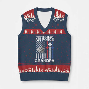 Proud Air Force Grandpa V-Neck Knit Sweater Vest Military Army Grandfather Vintage American Flag
