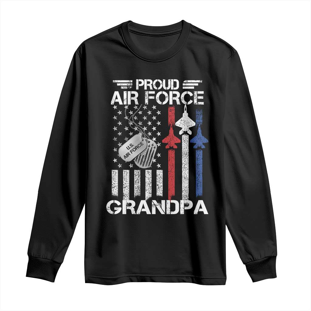 Proud Air Force Grandpa Long Sleeve Shirt Military Army Grandfather Vintage American Flag