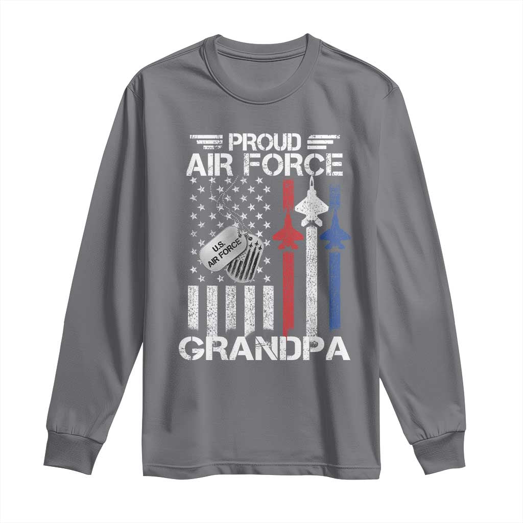 Proud Air Force Grandpa Long Sleeve Shirt Military Army Grandfather Vintage American Flag