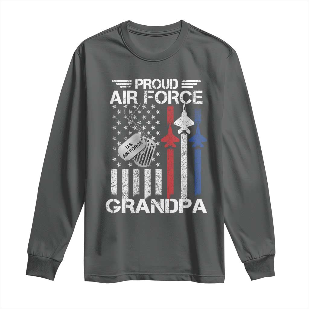 Proud Air Force Grandpa Long Sleeve Shirt Military Army Grandfather Vintage American Flag