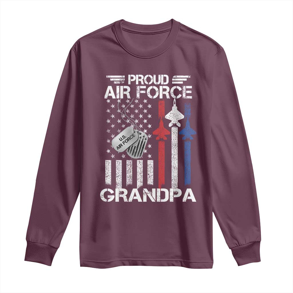 Proud Air Force Grandpa Long Sleeve Shirt Military Army Grandfather Vintage American Flag