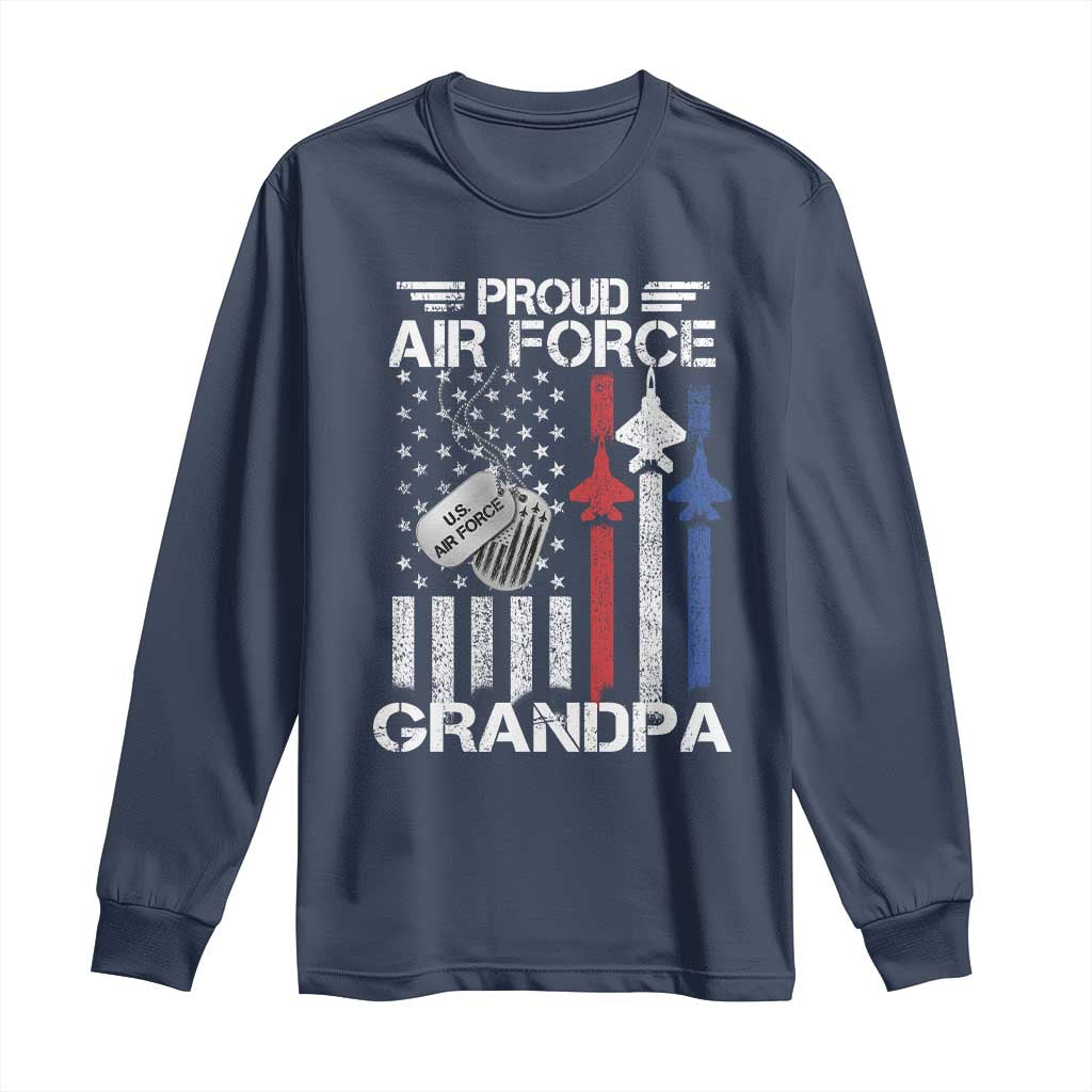 Proud Air Force Grandpa Long Sleeve Shirt Military Army Grandfather Vintage American Flag
