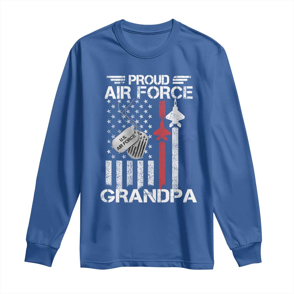 Proud Air Force Grandpa Long Sleeve Shirt Military Army Grandfather Vintage American Flag