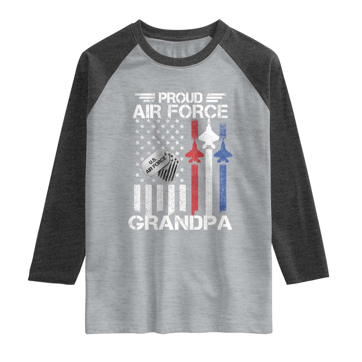 Proud Air Force Grandpa Raglan Shirt Military Army Grandfather Vintage American Flag