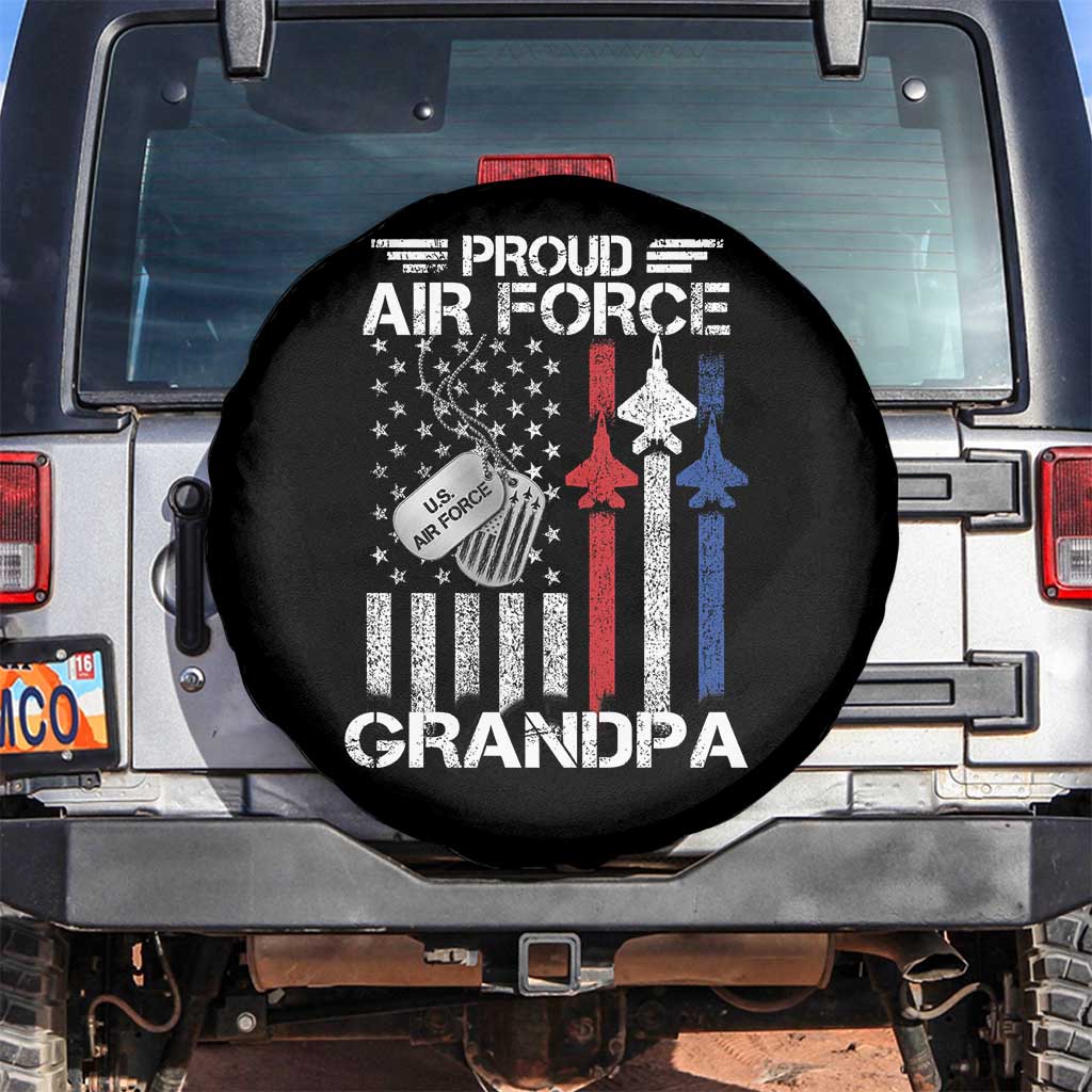 Proud Air Force Grandpa Spare Tire Cover Military Army Grandfather Vintage American Flag TS11 No hole Black Print Your Wear
