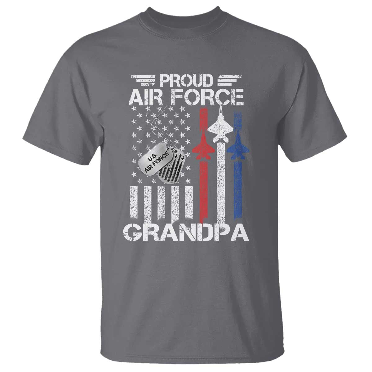 Proud Air Force Grandpa T Shirt Military Army Grandfather Vintage American Flag