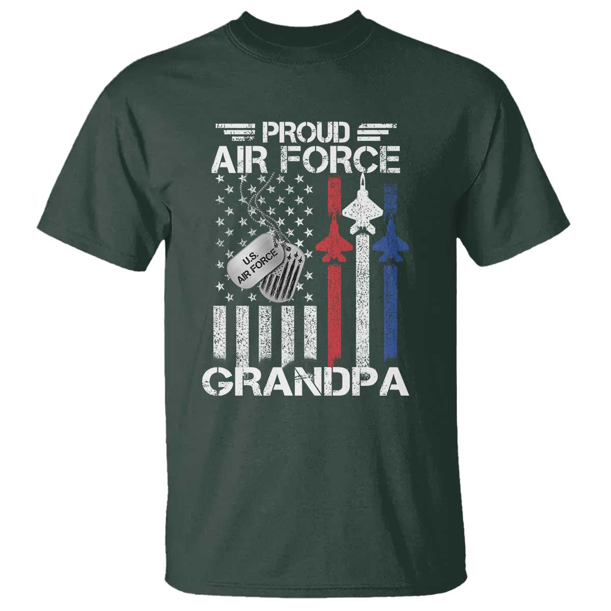 Proud Air Force Grandpa T Shirt Military Army Grandfather Vintage American Flag