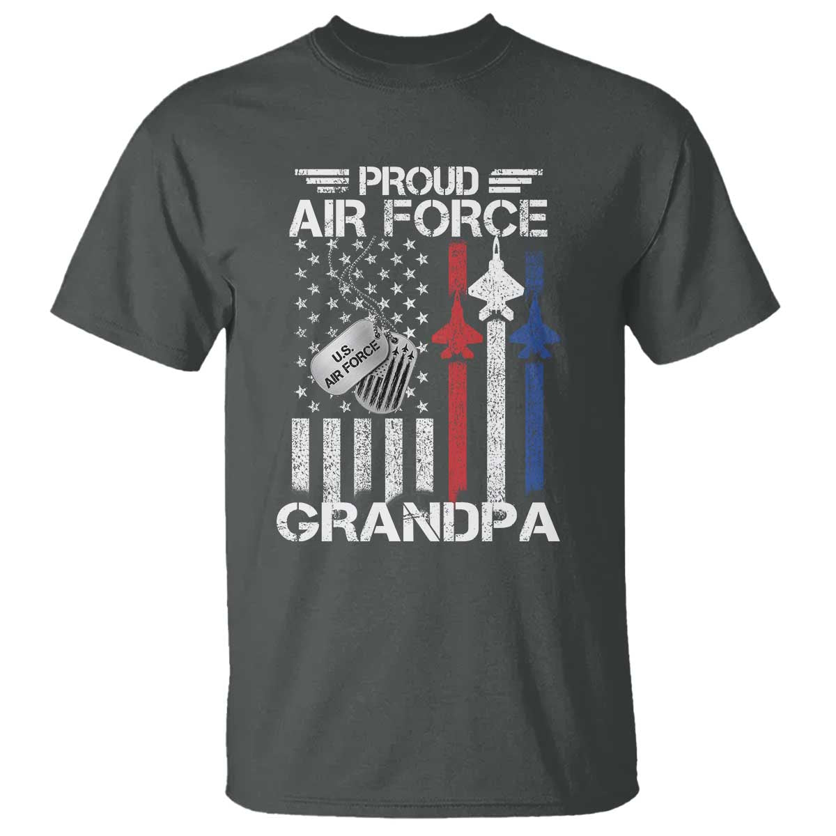 Proud Air Force Grandpa T Shirt Military Army Grandfather Vintage American Flag