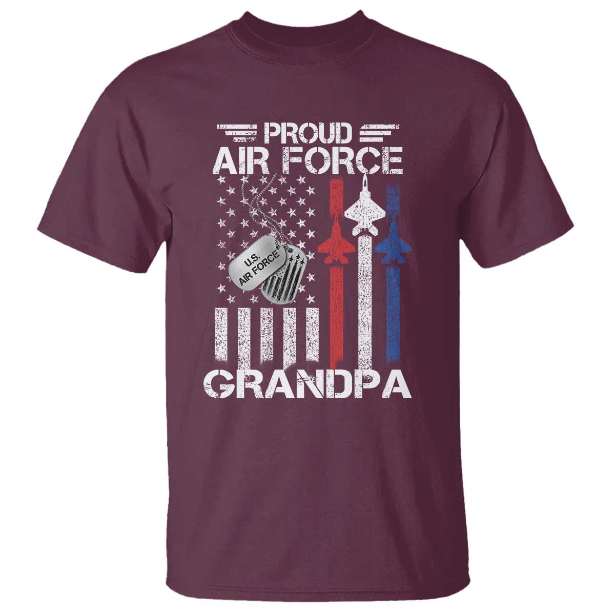 Proud Air Force Grandpa T Shirt Military Army Grandfather Vintage American Flag