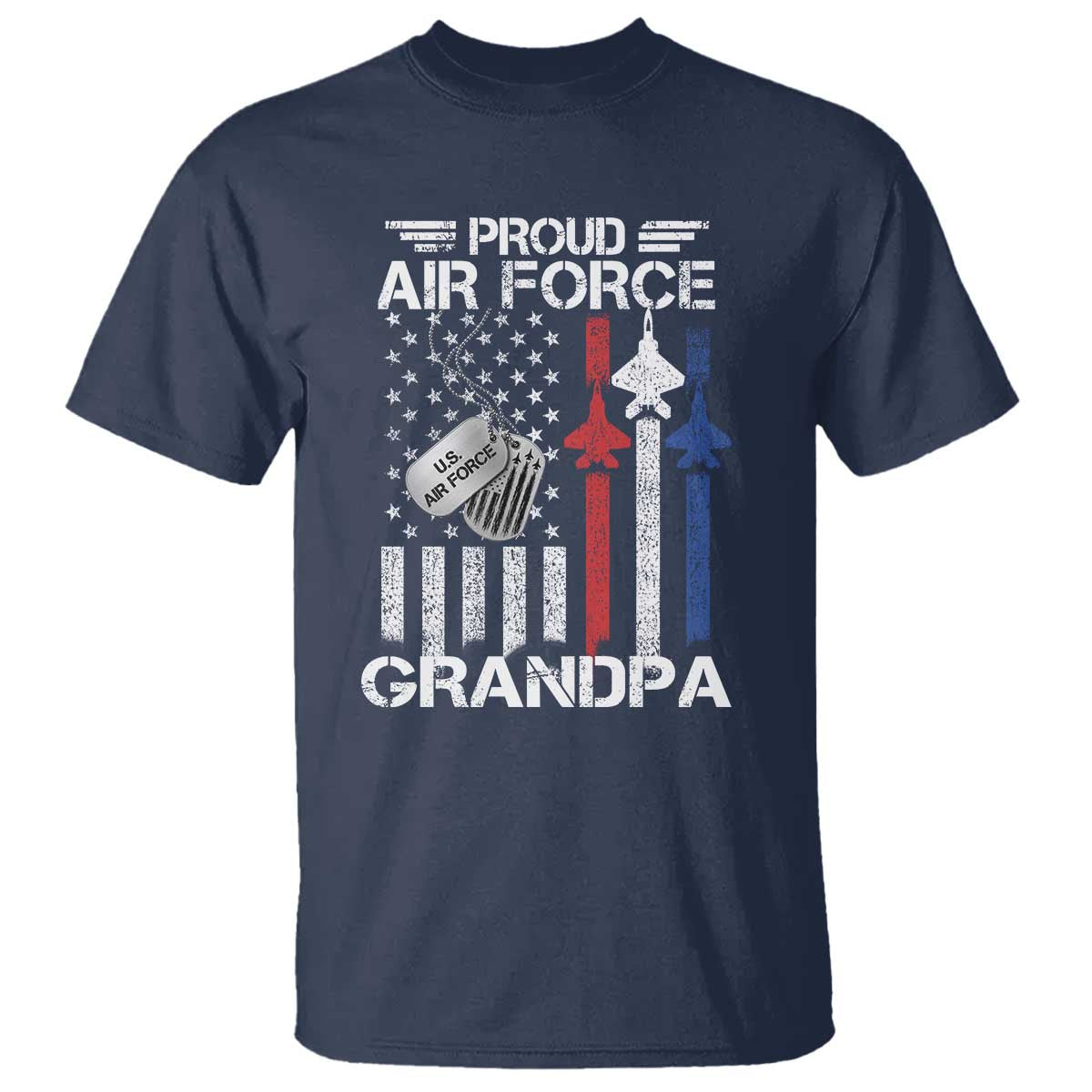 Proud Air Force Grandpa T Shirt Military Army Grandfather Vintage American Flag