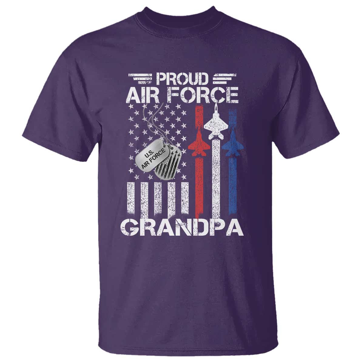 Proud Air Force Grandpa T Shirt Military Army Grandfather Vintage American Flag
