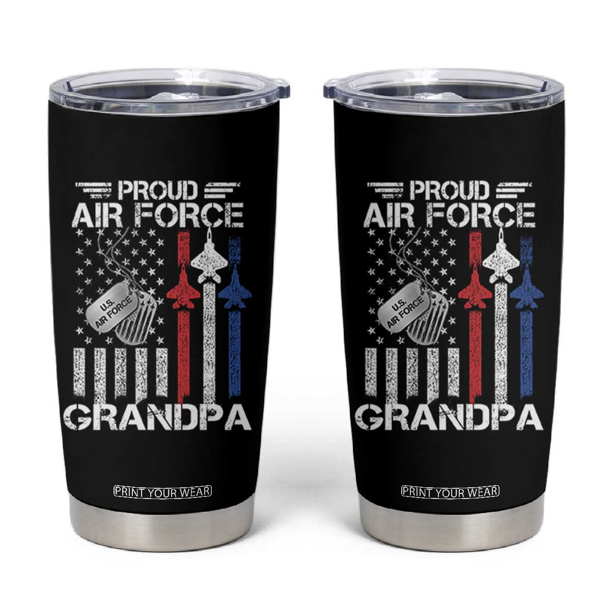 Proud Air Force Grandpa Tumbler Cup Military Army Grandfather Vintage American Flag TS11 Black Print Your Wear