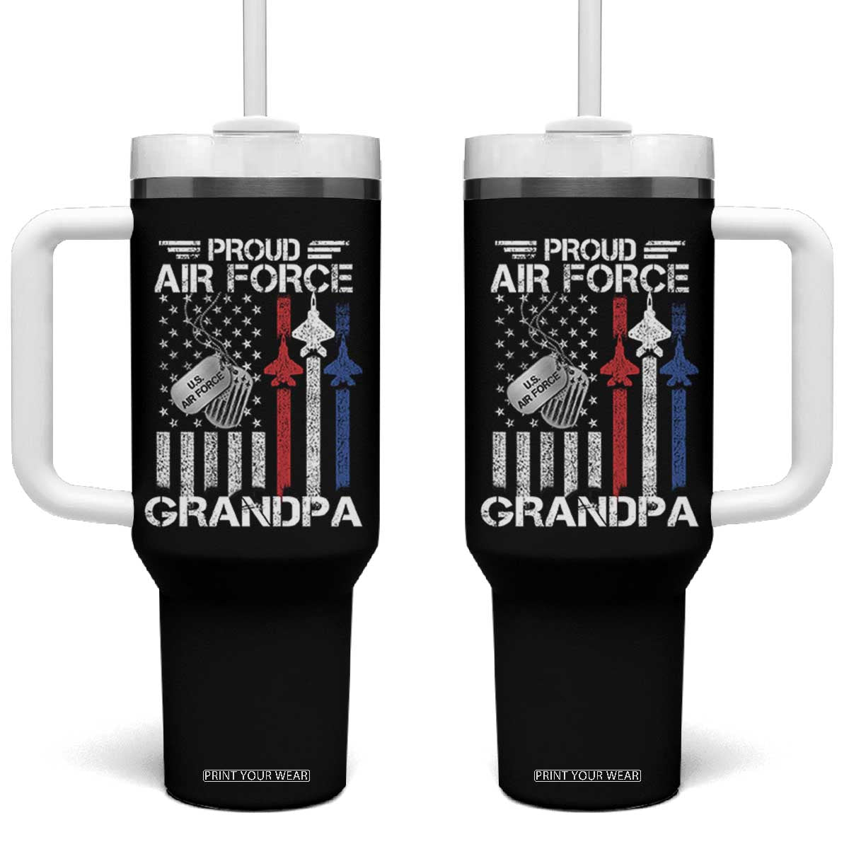 Proud Air Force Grandpa Tumbler With Handle Military Army Grandfather Vintage American Flag TS11 One Size: 40 oz Black Print Your Wear