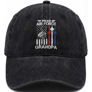Proud Air Force Grandpa Washed Cotton Baseball Cap Military Army Grandfather Vintage American Flag