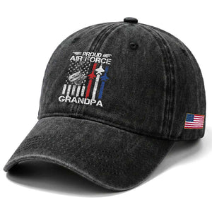 Proud Air Force Grandpa Washed Cotton Baseball Cap Military Army Grandfather Vintage American Flag