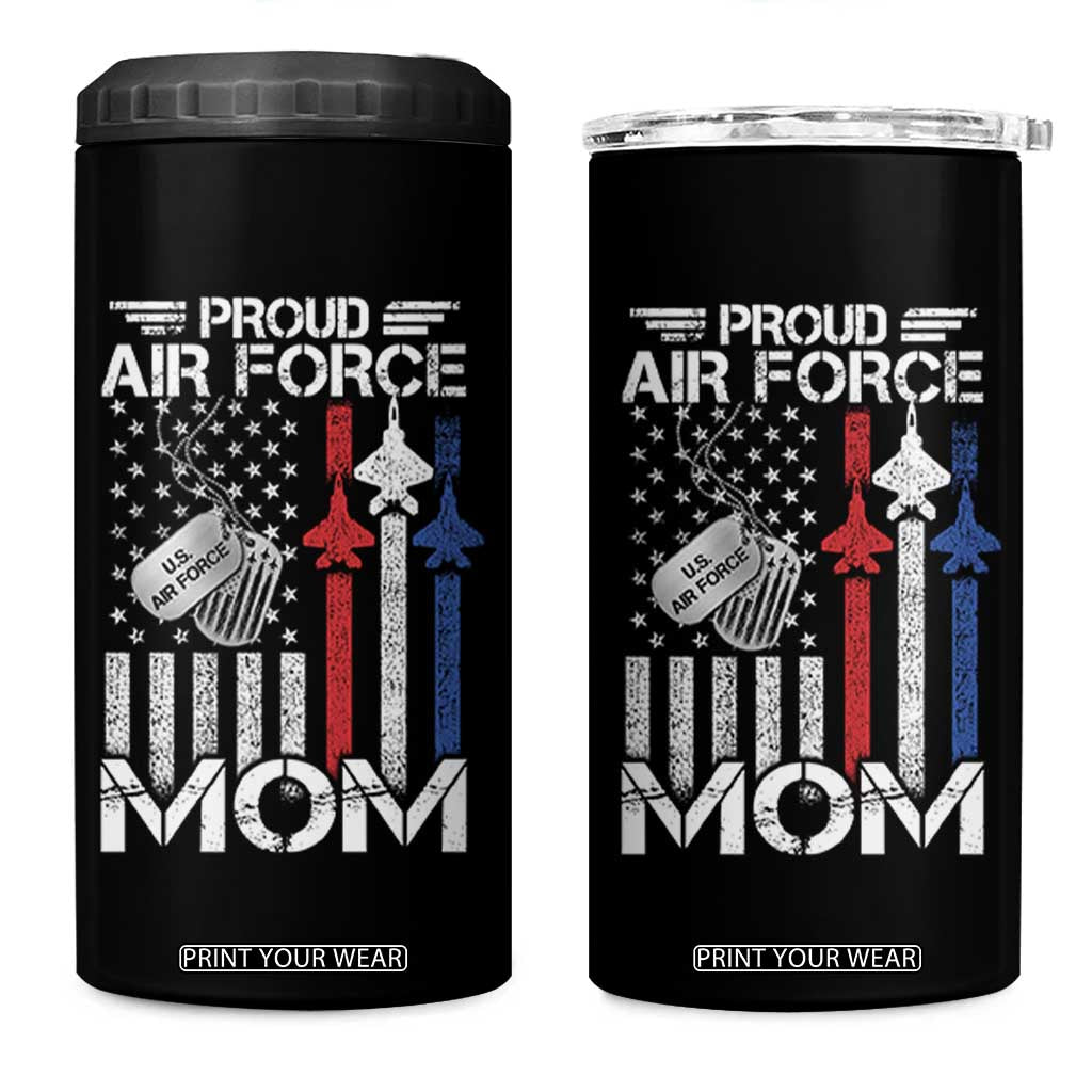 Proud Air Force Mom 4 in 1 Can Cooler Tumbler Military Army Mama Vintage American Flag TS11 One Size: 16 oz Black Print Your Wear
