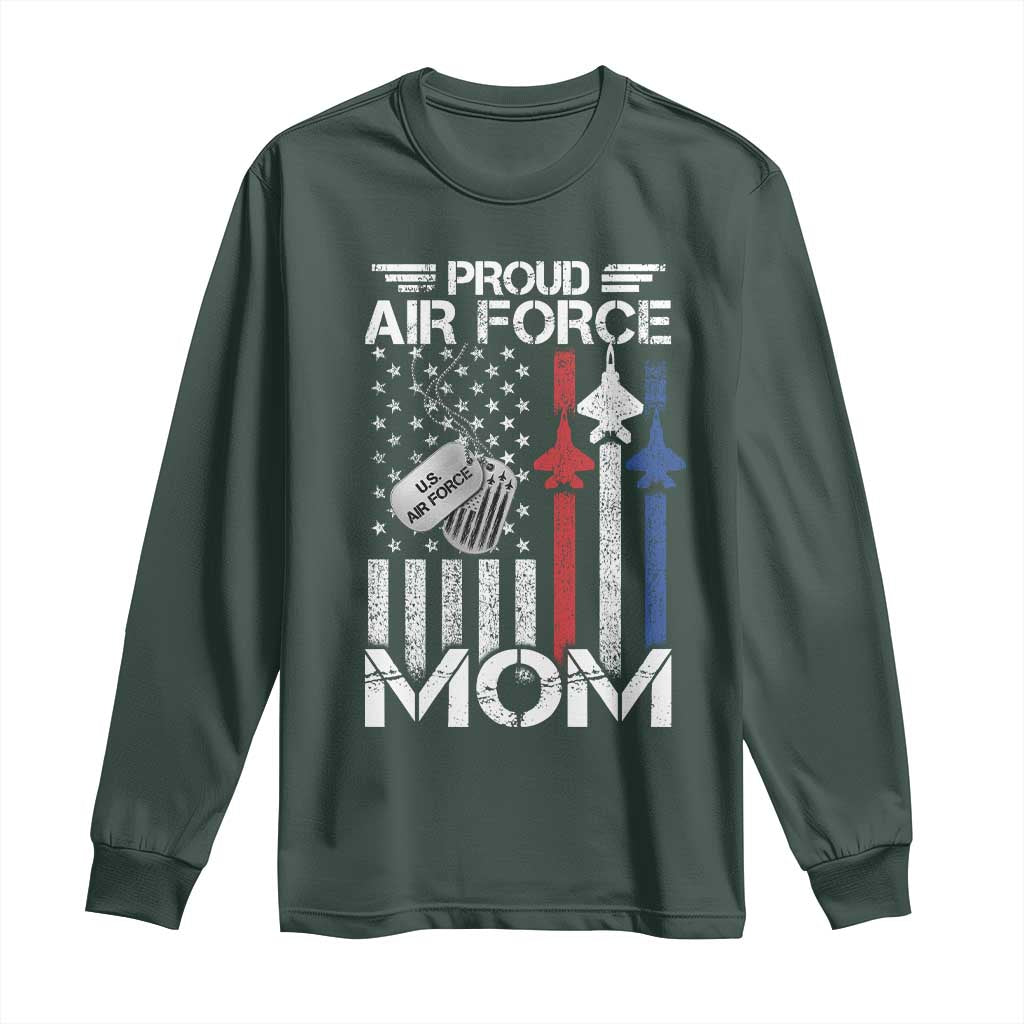 Proud Air Force Mom Long Sleeve Shirt Military Army Mama Vintage American Flag TS11 Dark Forest Green Print Your Wear