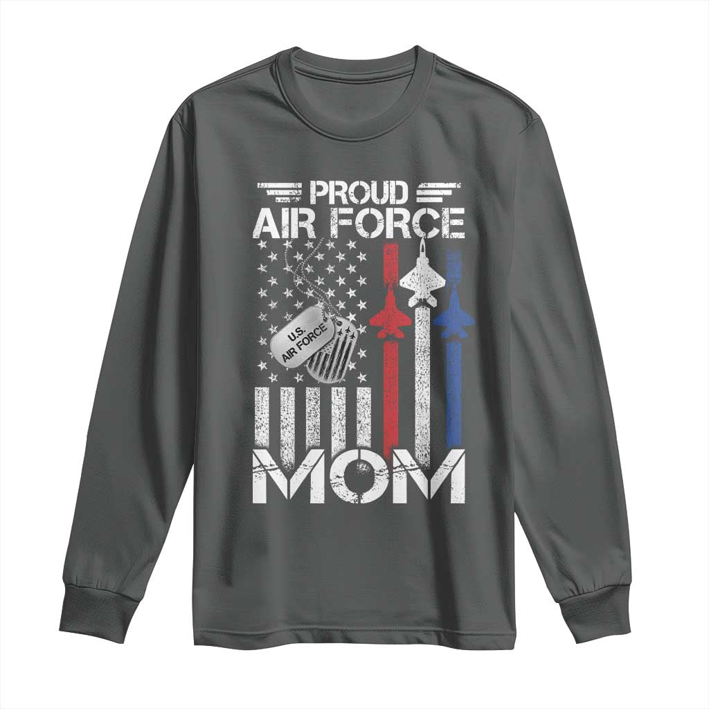 Proud Air Force Mom Long Sleeve Shirt Military Army Mama Vintage American Flag TS11 Dark Heather Print Your Wear