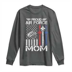 Proud Air Force Mom Long Sleeve Shirt Military Army Mama Vintage American Flag TS11 Dark Heather Print Your Wear