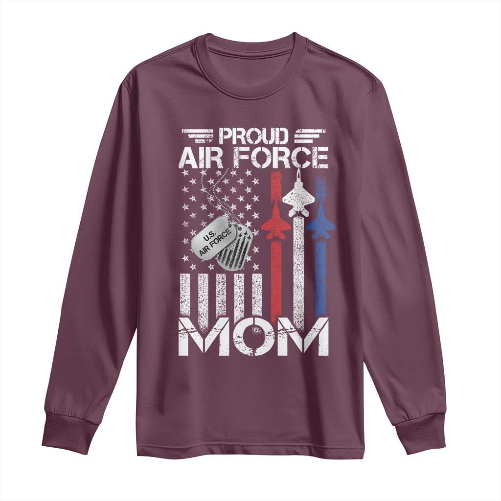 Proud Air Force Mom Long Sleeve Shirt Military Army Mama Vintage American Flag TS11 Maroon Print Your Wear
