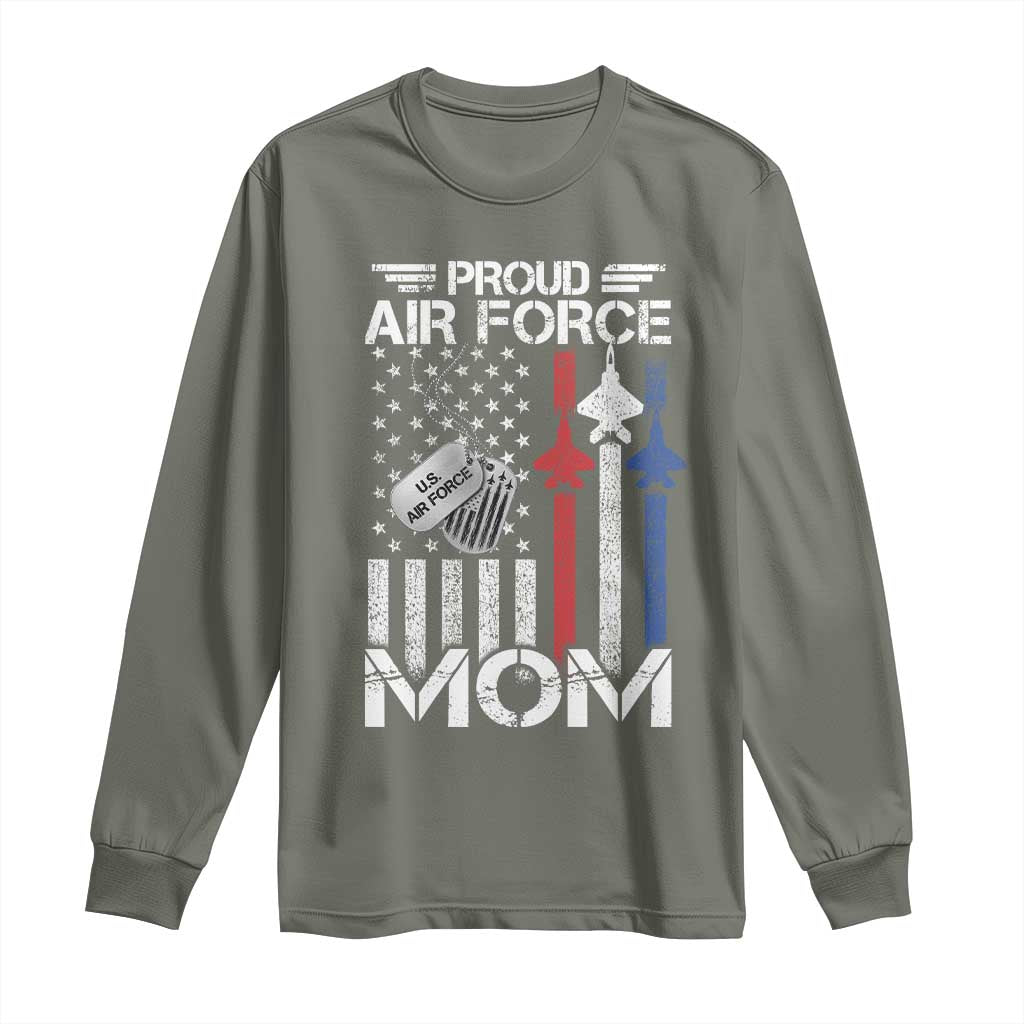 Proud Air Force Mom Long Sleeve Shirt Military Army Mama Vintage American Flag TS11 Military Green Print Your Wear