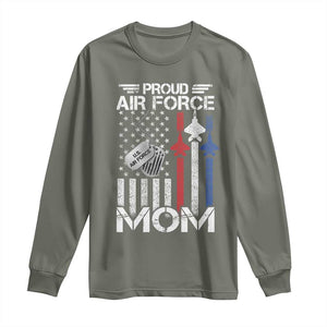 Proud Air Force Mom Long Sleeve Shirt Military Army Mama Vintage American Flag TS11 Military Green Print Your Wear