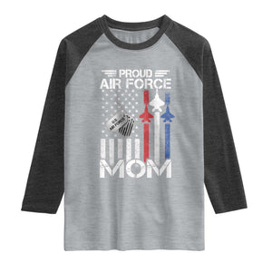Proud Air Force Mom Raglan Shirt Military Army Mama Vintage American Flag TS11 Heather Gray Heather Charcoal Print Your Wear