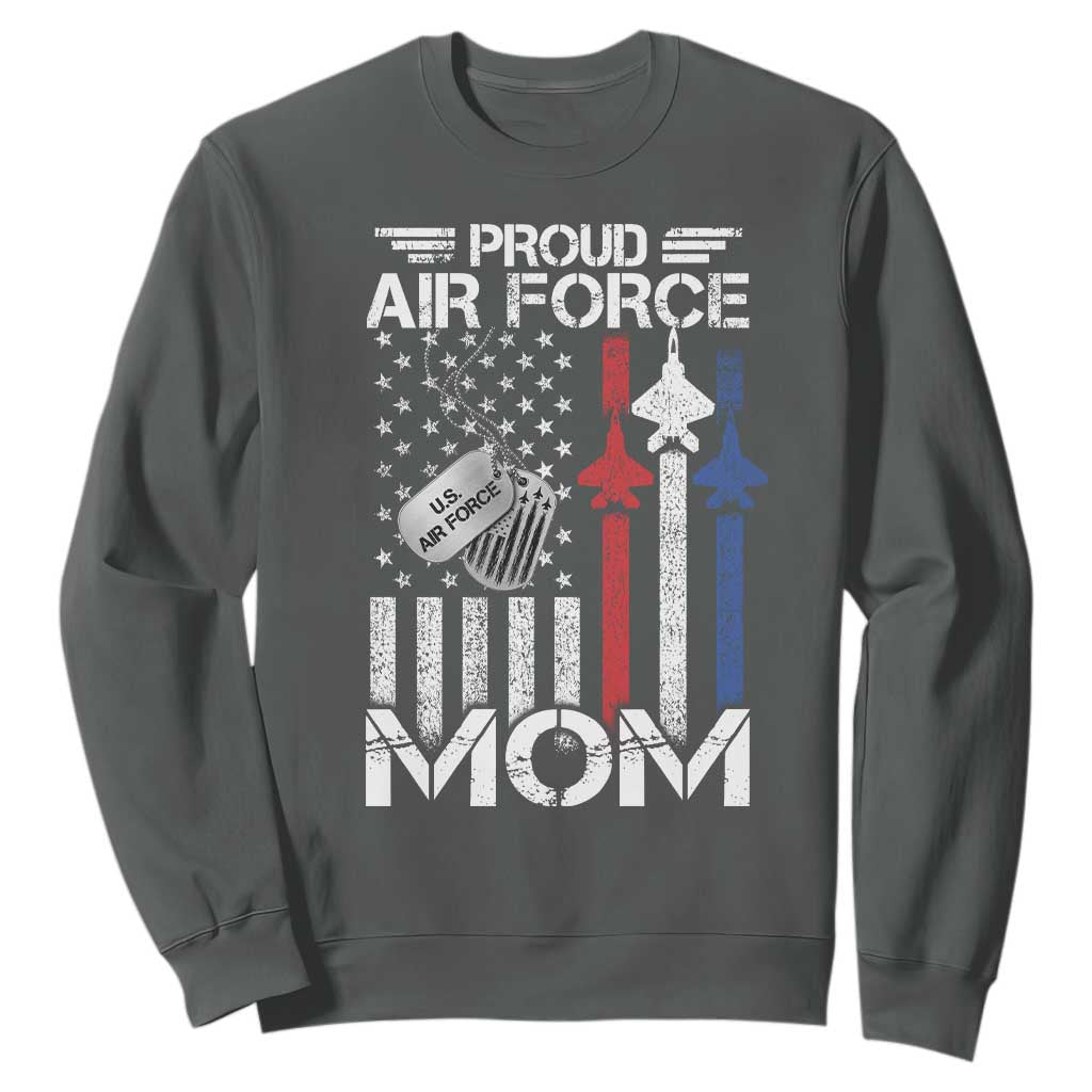 Proud Air Force Mom Sweatshirt Military Army Mama Vintage American Flag TS11 Dark Heather Print Your Wear