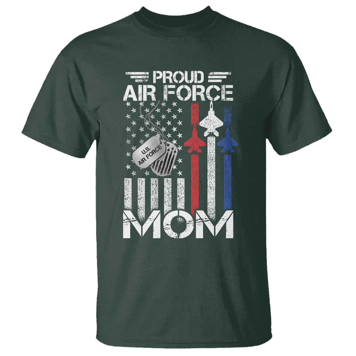 Proud Air Force Mom T Shirt Military Army Mama Vintage American Flag TS11 Dark Forest Green Print Your Wear