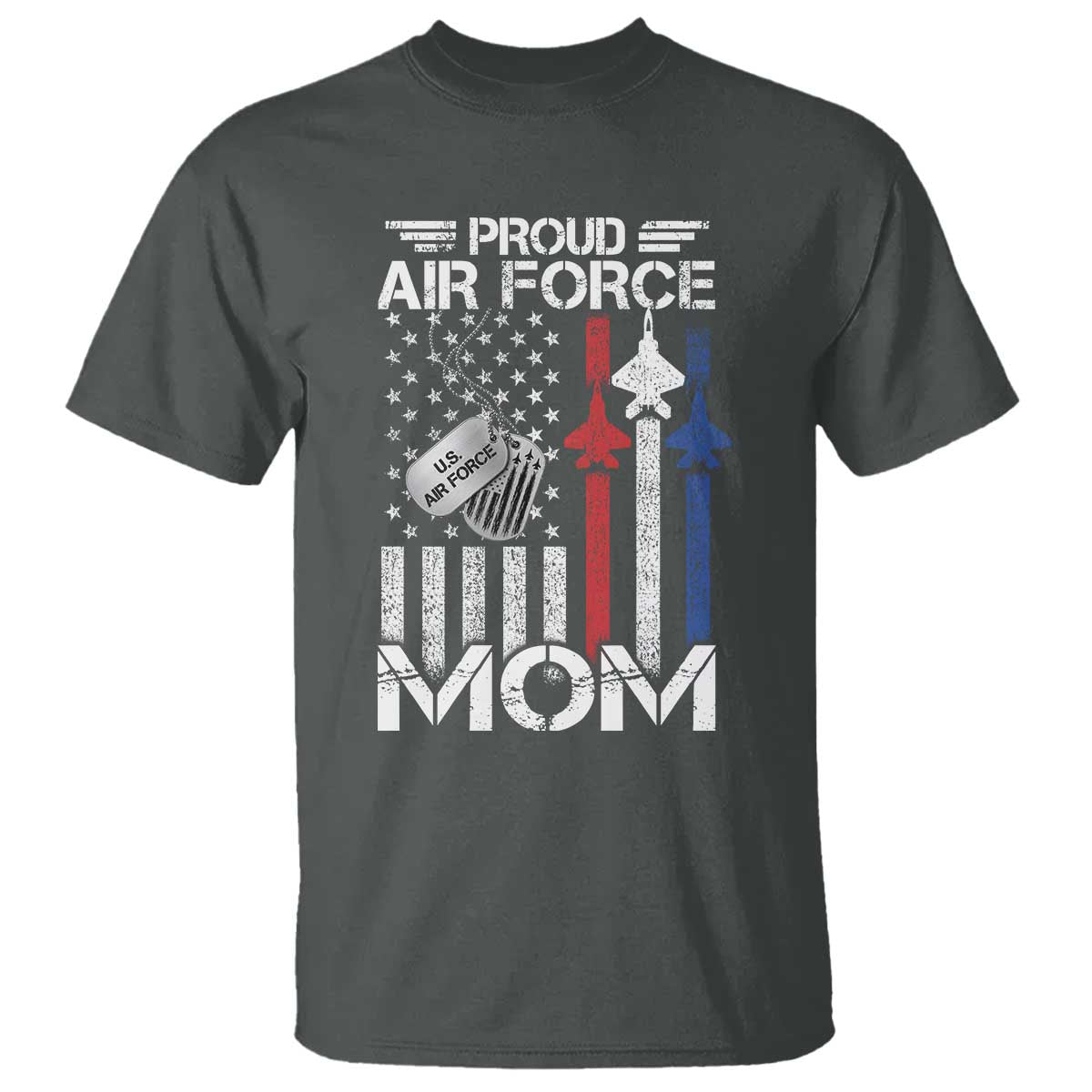 Proud Air Force Mom T Shirt Military Army Mama Vintage American Flag TS11 Dark Heather Print Your Wear