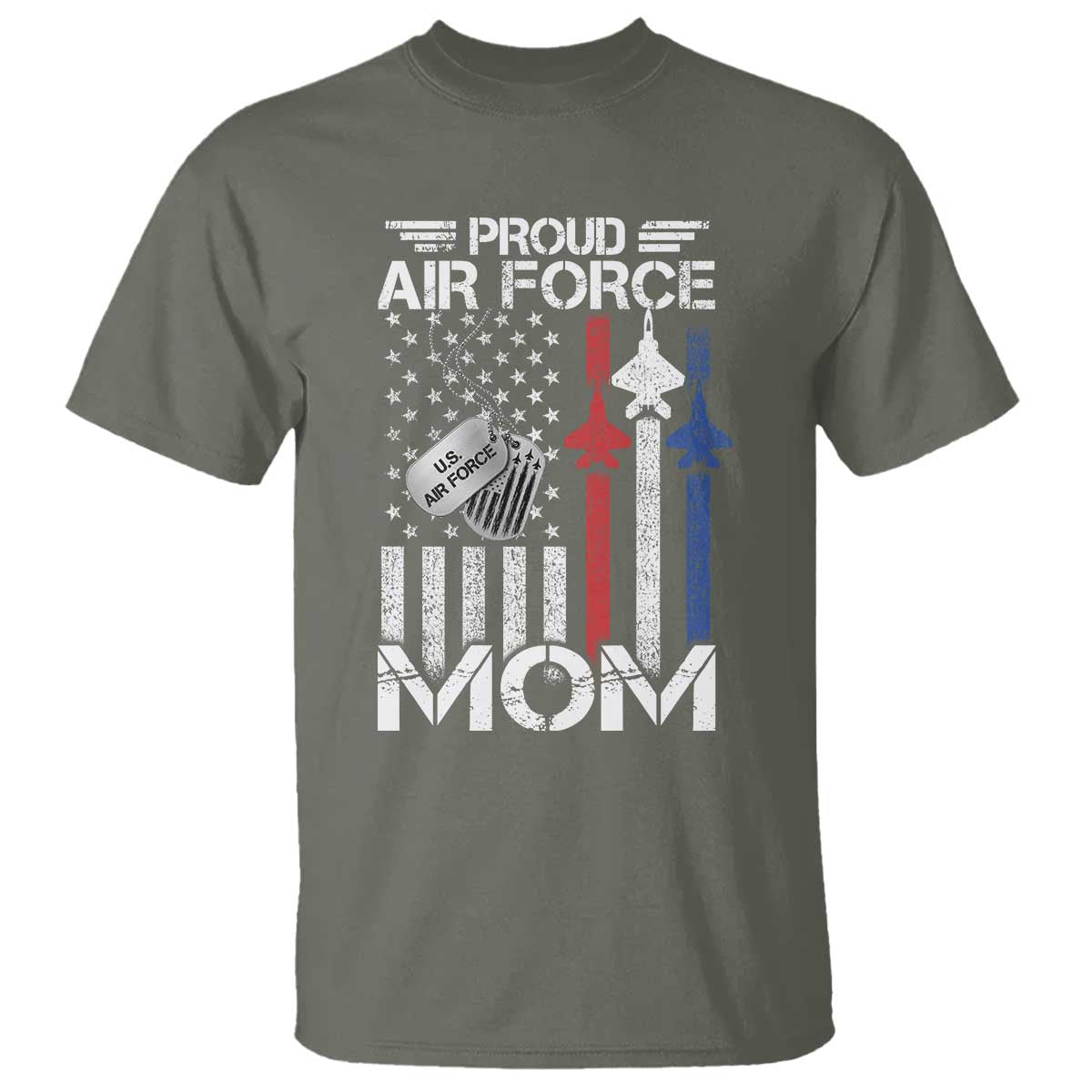 Proud Air Force Mom T Shirt Military Army Mama Vintage American Flag TS11 Military Green Print Your Wear