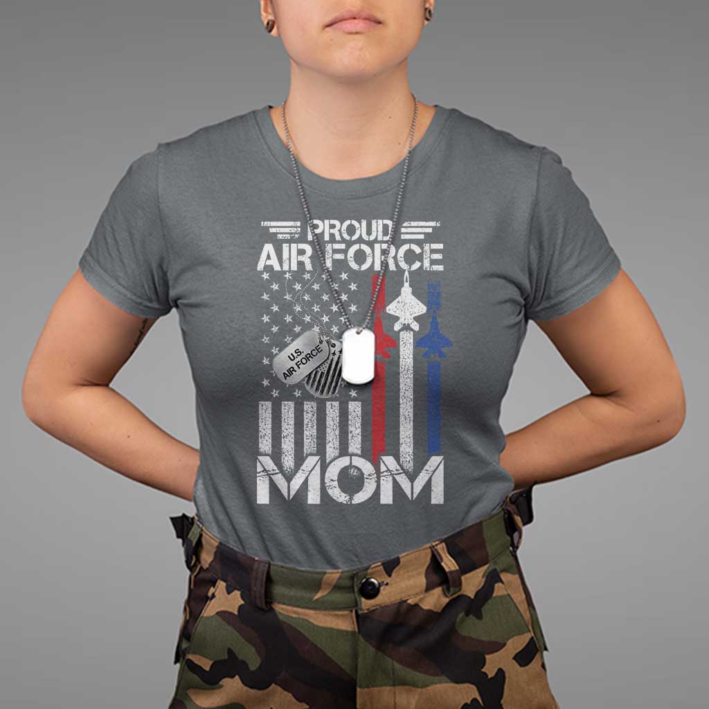 Proud Air Force Mom T Shirt Military Army Mama Vintage American Flag TS11 Dark Heather Print Your Wear