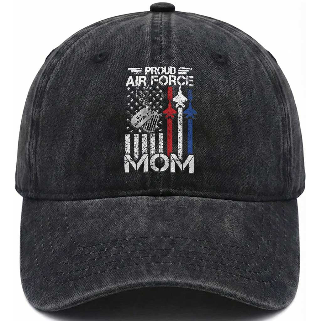 Proud Air Force Mom Washed Cotton Baseball Cap Military Army Mama Vintage American Flag TS11 Print Your Wear