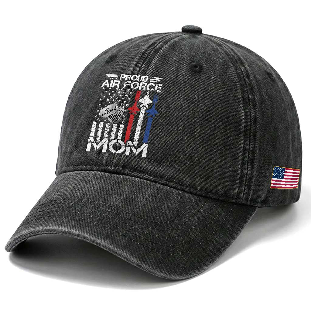 Proud Air Force Mom Washed Cotton Baseball Cap Military Army Mama Vintage American Flag TS11 Print Your Wear